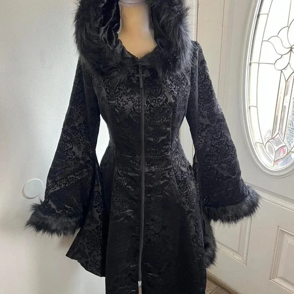 Killstar moonspell hooded coat flare sleeve size small - Picture 2 of 7